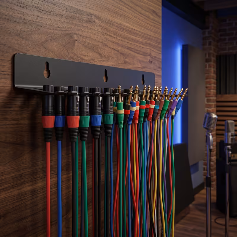 A rack holding neatly coiled patch cables ready to grab